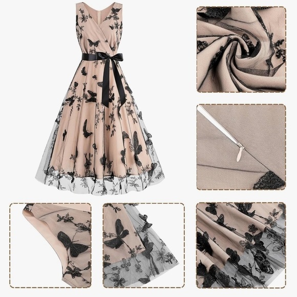 NWT 1950s Dress Vintage Elegant Butterfly Lace Cocktail Party Midi Dress Formal - Picture 4 of 13
